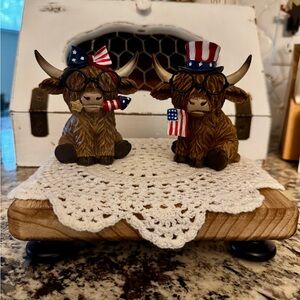 Patriotic Highland Cow Figurines